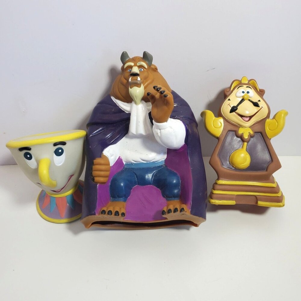 Beauty And The Beast Pizza Hut Hand Puppet Lot Chip Beast Cogsworth 1992 Vintage
